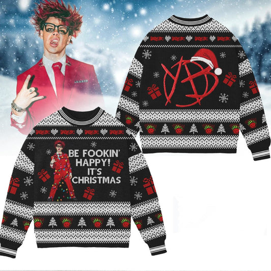 Yungblud Be Fookin Happy 2025 Ugly Christmas Sweater