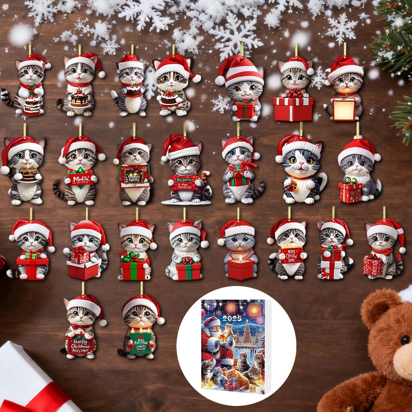 Cute Cat Christmas Countdown Calendar for Children with 24 Days