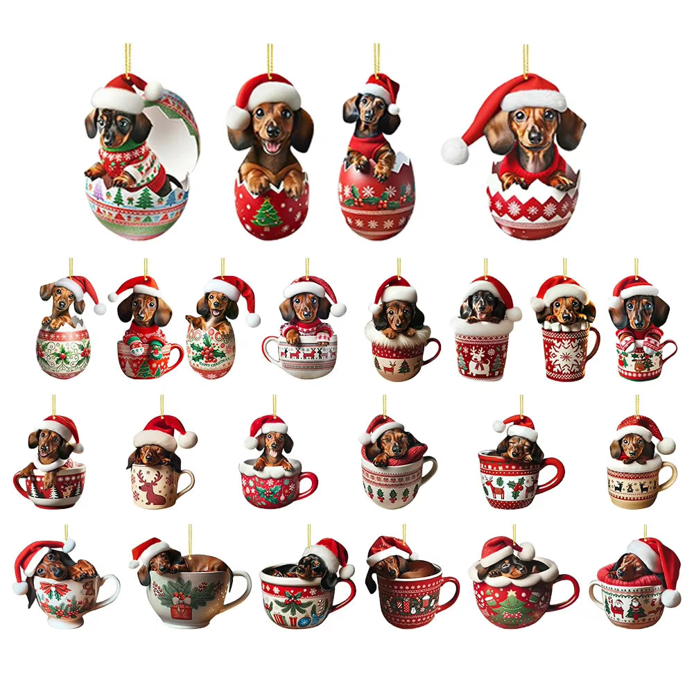 Dachshunds Dog Advent Calendar With Funny Dachshunds Figure Christmas Ornaments