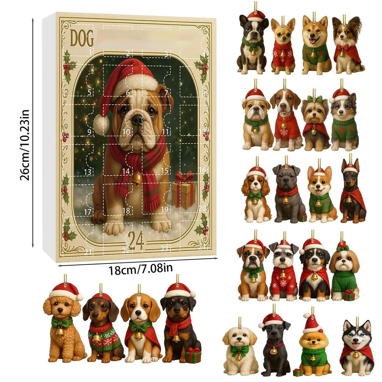 24 Days Dog Advent Calendar with 2D Acrylic Charms