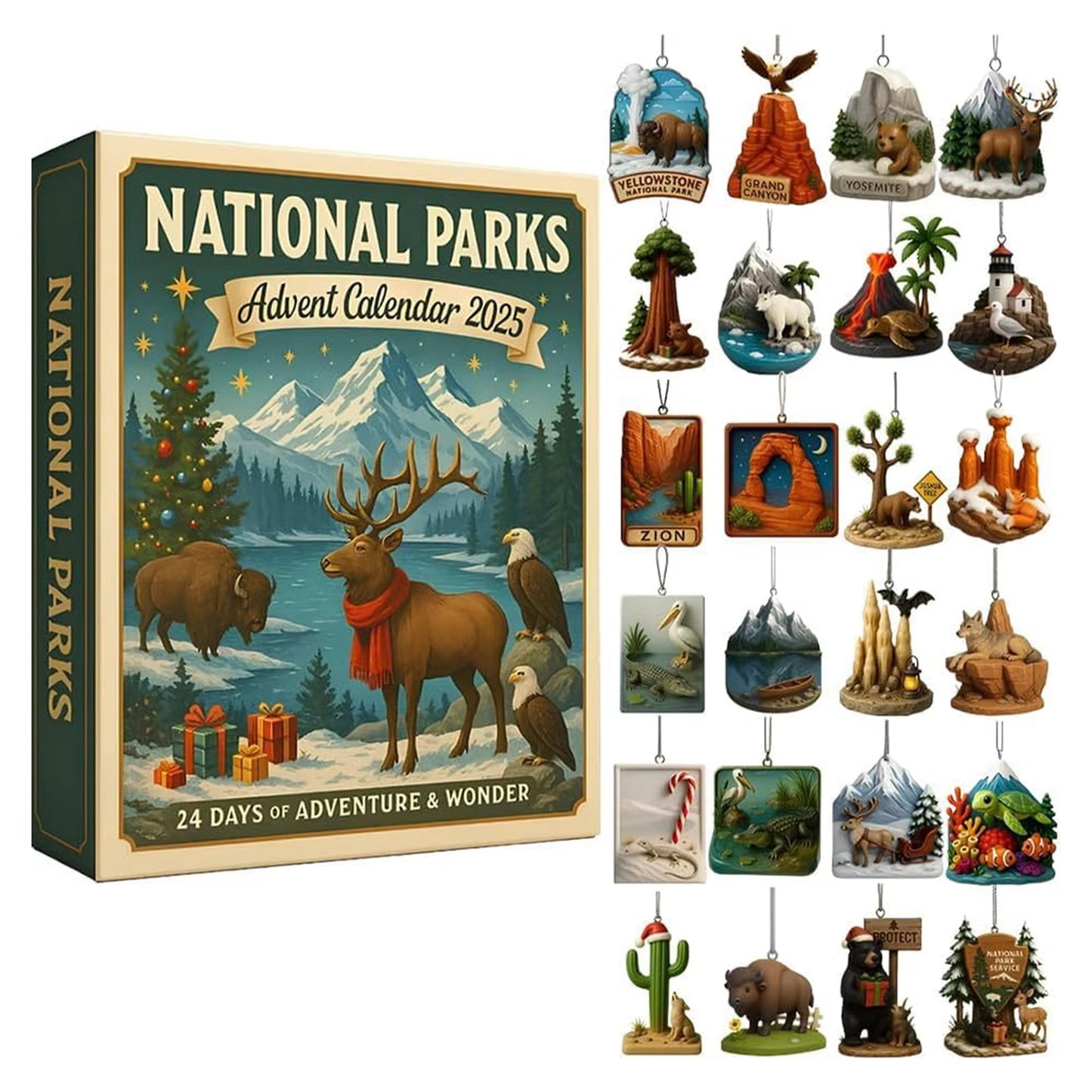 2025 National Parks Advent Calendar with 24 National Park Treasure Ornament