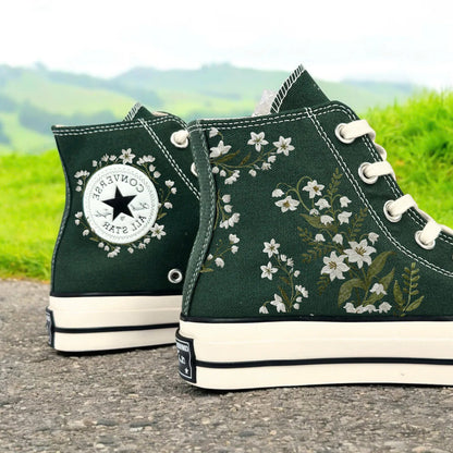 Custom Lily Embroidered Converse High Tops: Floral Sneakers