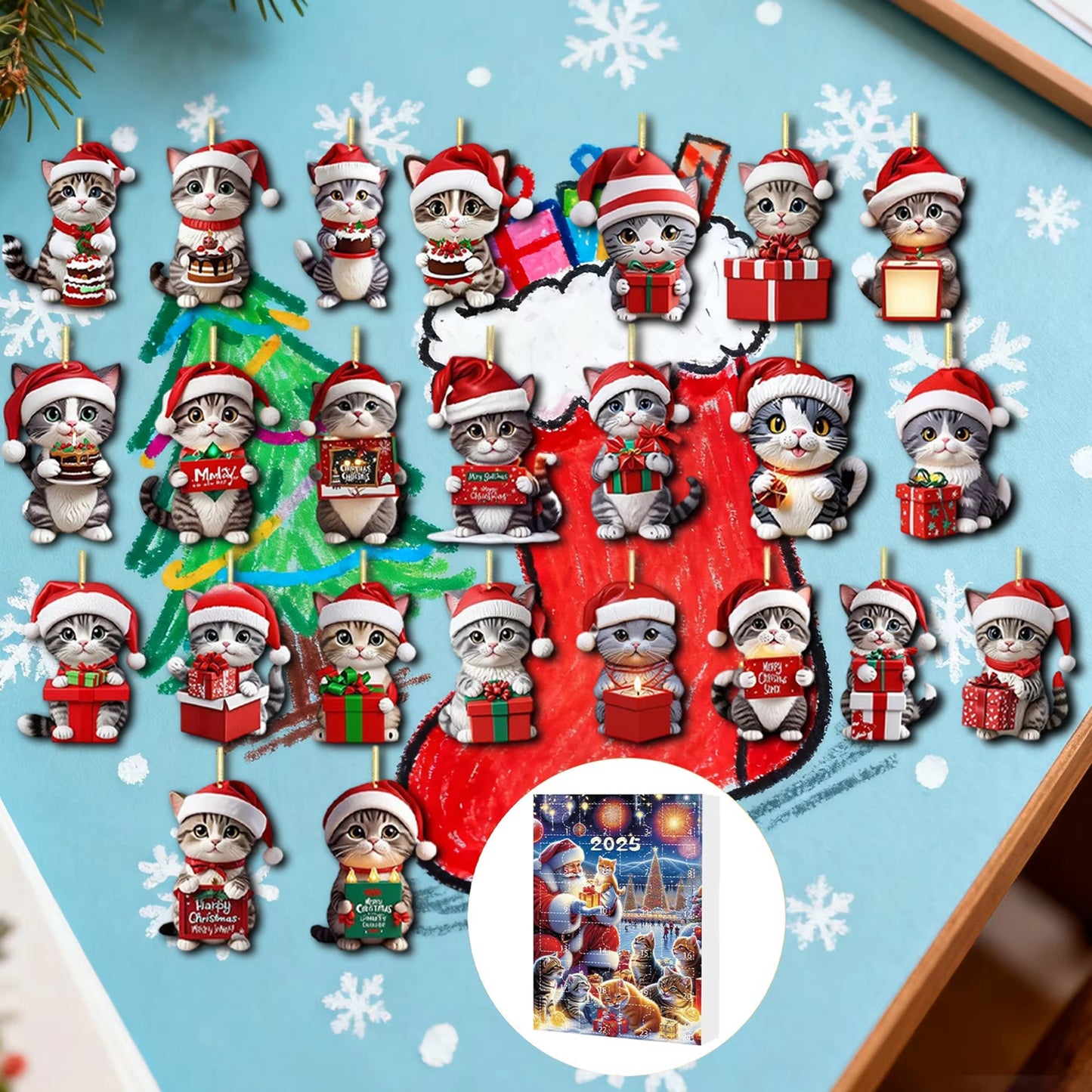 Cute Cat Christmas Countdown Calendar for Children with 24 Days