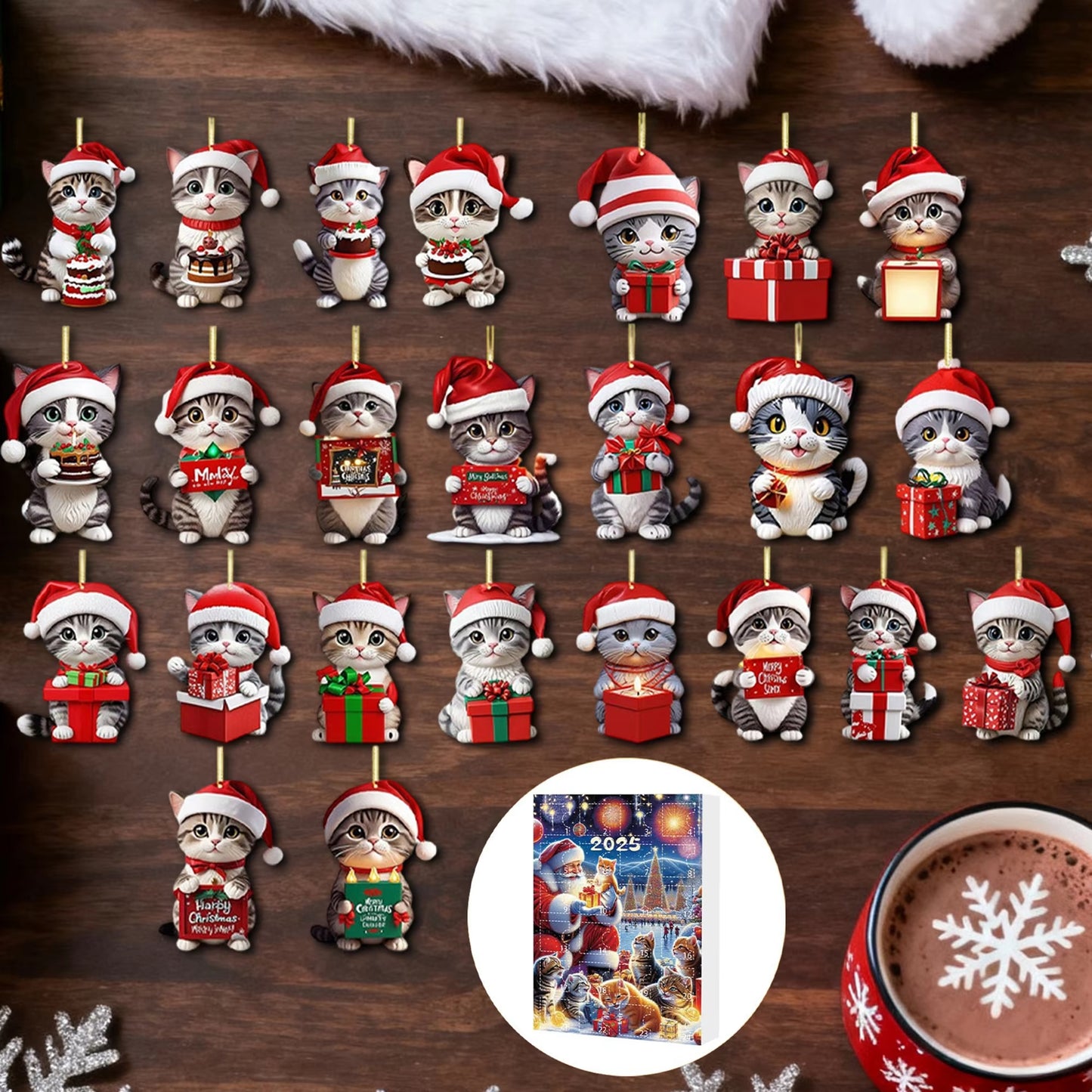 Cute Cat Christmas Countdown Calendar for Children with 24 Days