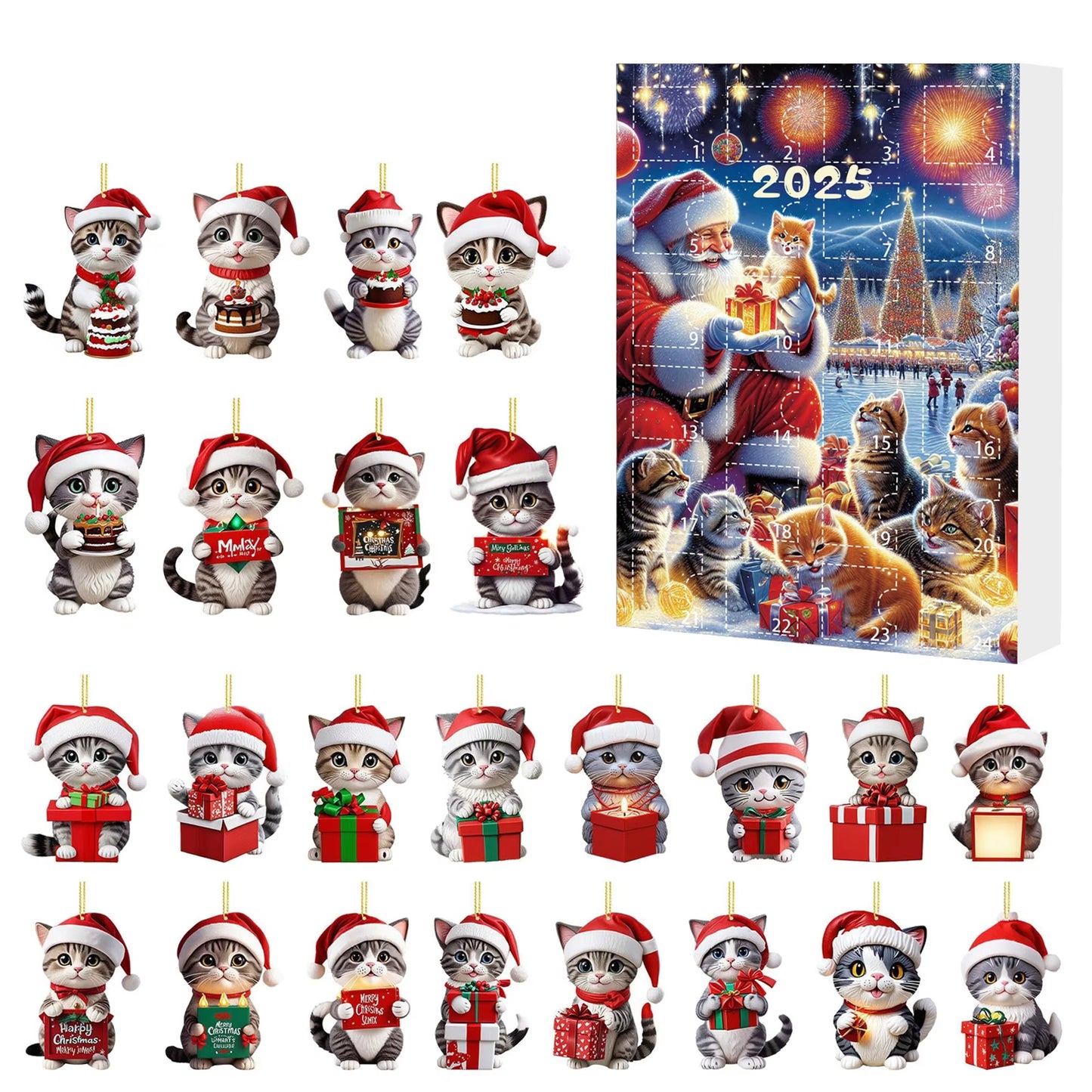 Cute Cat Christmas Countdown Calendar for Children with 24 Days