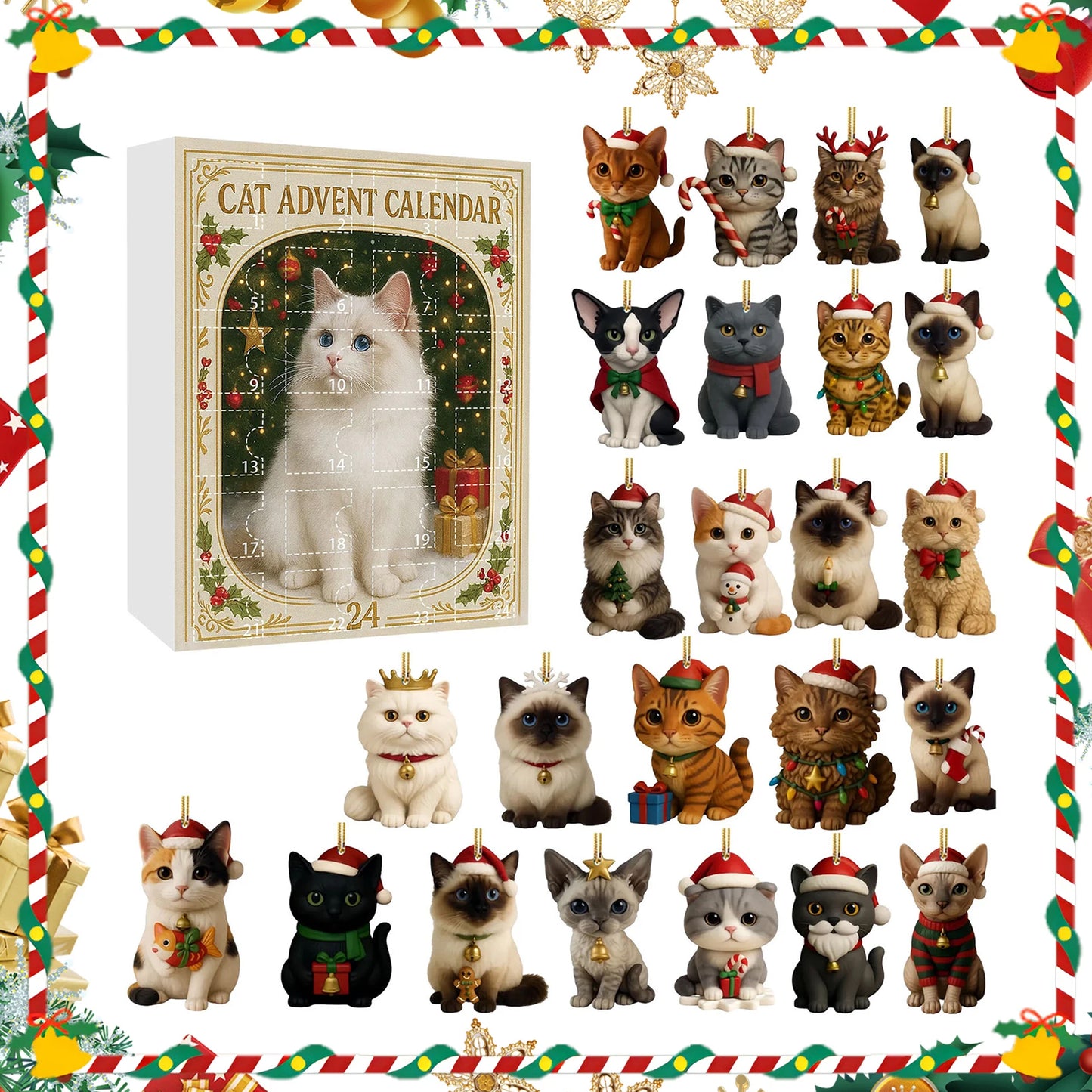 2025 Cat Christmas Calendars with 24 Pendant