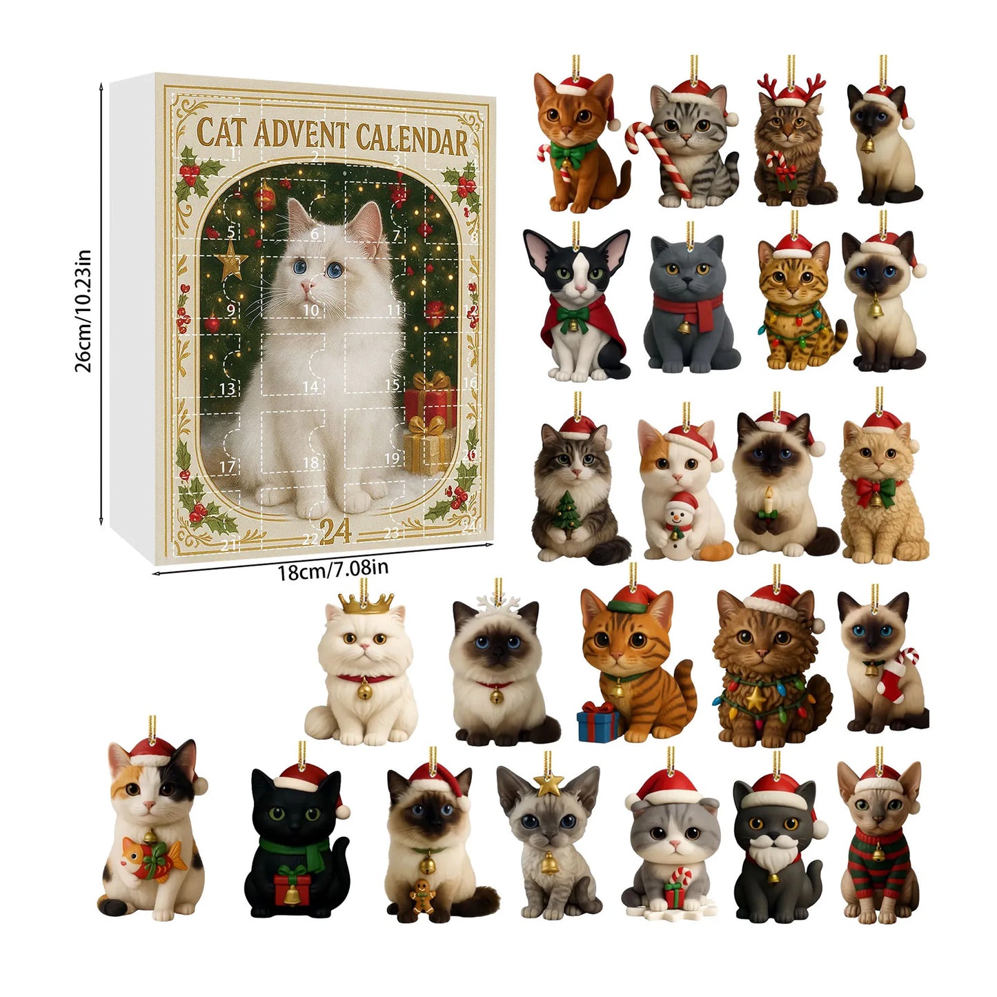 2025 Cat Christmas Calendars with 24 Pendant