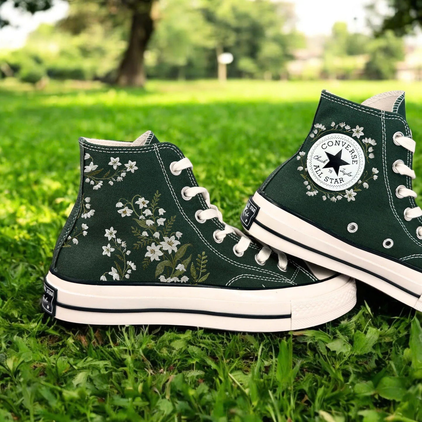Custom Lily Embroidered Converse High Tops: Floral Sneakers