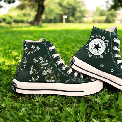 Custom Lily Embroidered Converse High Tops: Floral Sneakers