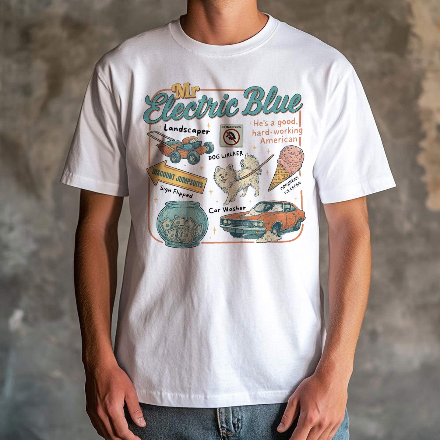 Retro Mr. Electric Blue T-Shirt, American Hard-working Sweatshirt