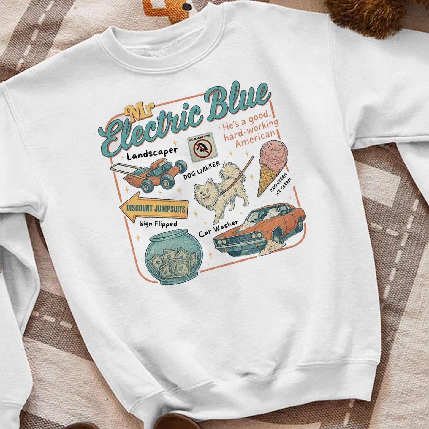 Retro Mr. Electric Blue T-Shirt, American Hard-working Sweatshirt