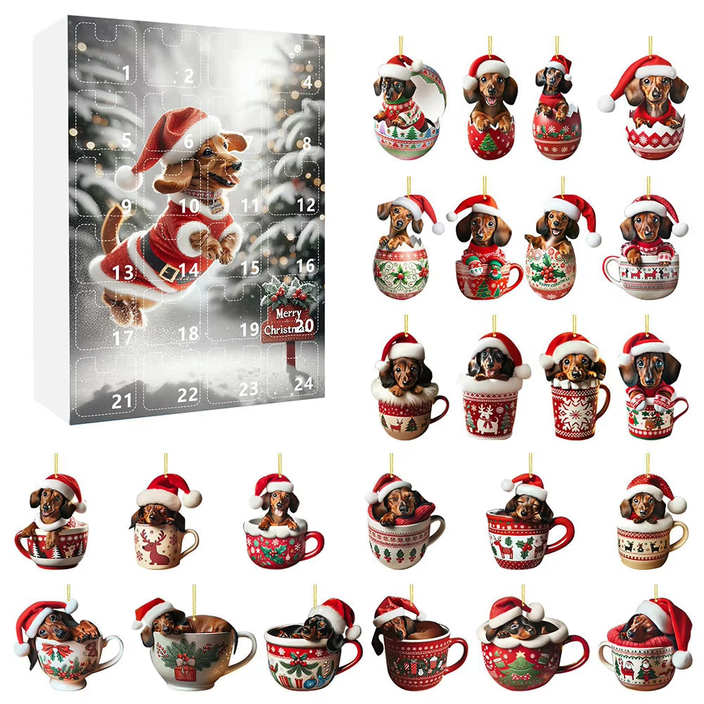 Dachshunds Dog Advent Calendar With Funny Dachshunds Figure Christmas Ornaments
