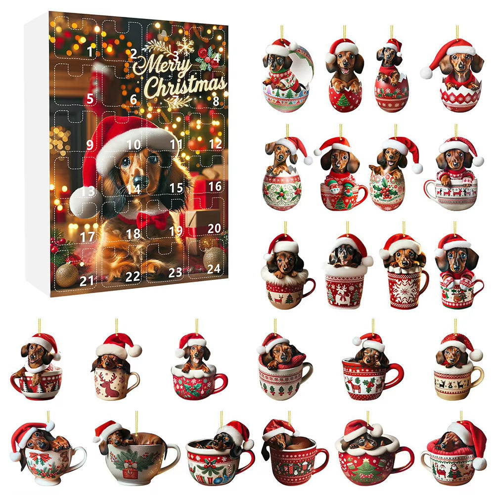 Dachshunds Dog Advent Calendar With Funny Dachshunds Figure Christmas Ornaments