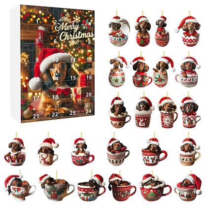 Dachshunds Dog Advent Calendar With Funny Dachshunds Figure Christmas Ornaments