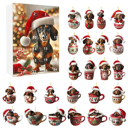 Dachshunds Dog Advent Calendar With Funny Dachshunds Figure Christmas Ornaments