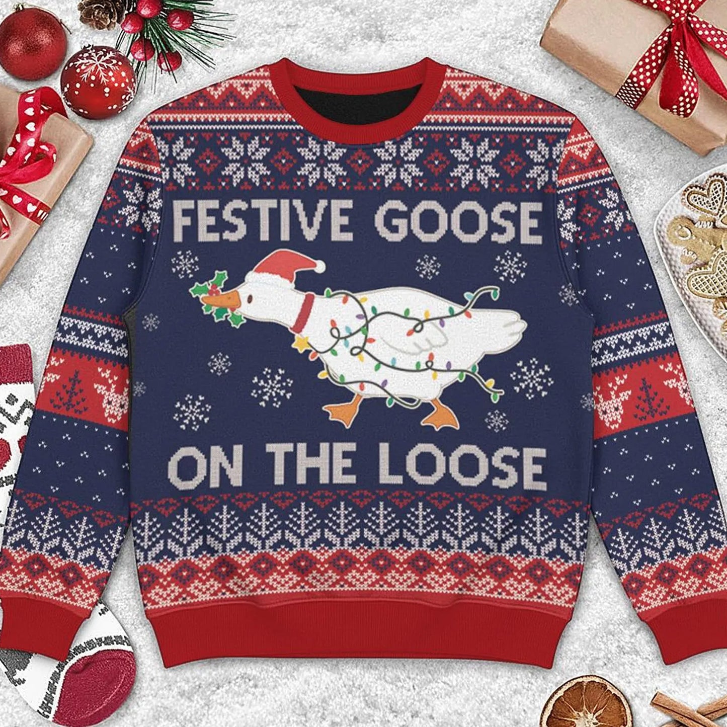 Unisex Festive Goose On The Loose Ugly Christmas Sweater