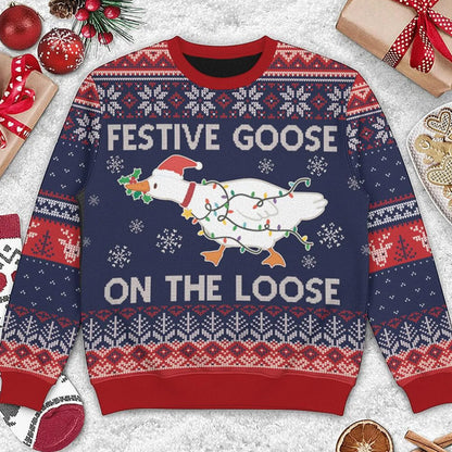 Unisex Festive Goose On The Loose Ugly Christmas Sweater