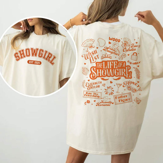 2 Sides Showgirl EST 2025 Shirt, Orange Showgirl Era Sweatshirt