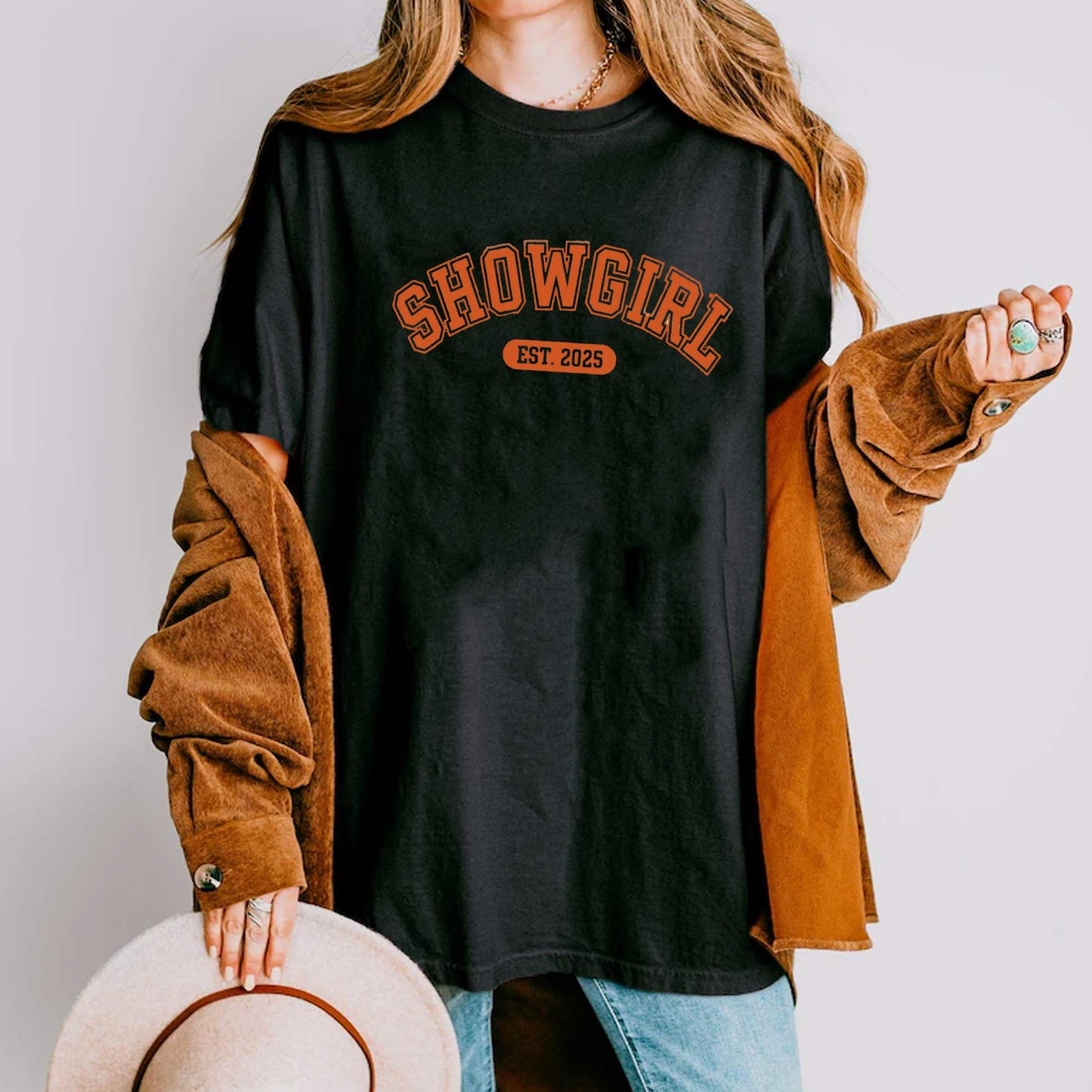 2 Sides Showgirl EST 2025 Shirt, Orange Showgirl Era Sweatshirt