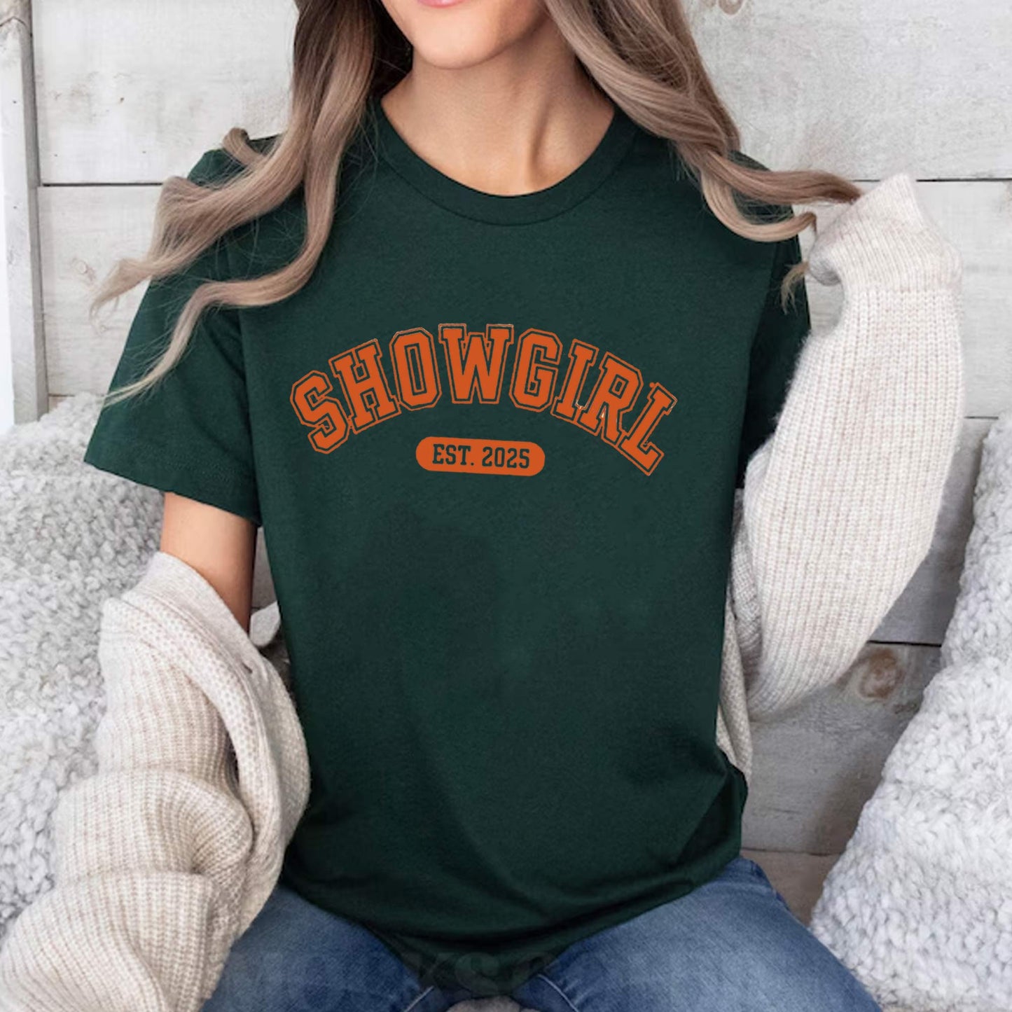 2 Sides Showgirl EST 2025 Shirt, Orange Showgirl Era Sweatshirt