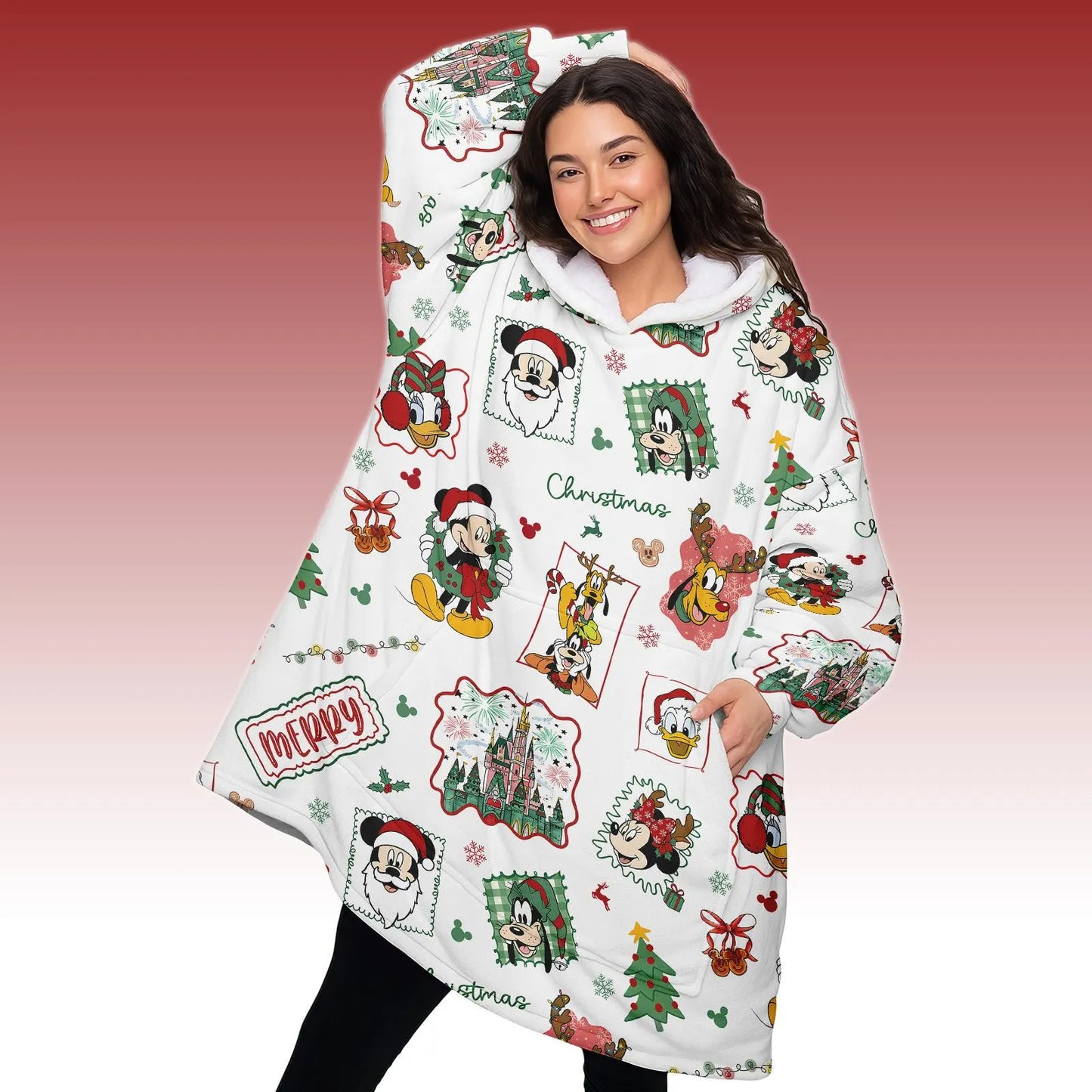 Buttonlab™ Disney Christmas Hooded Blanket Mickey Mouse Fleece Blanket Hoodie